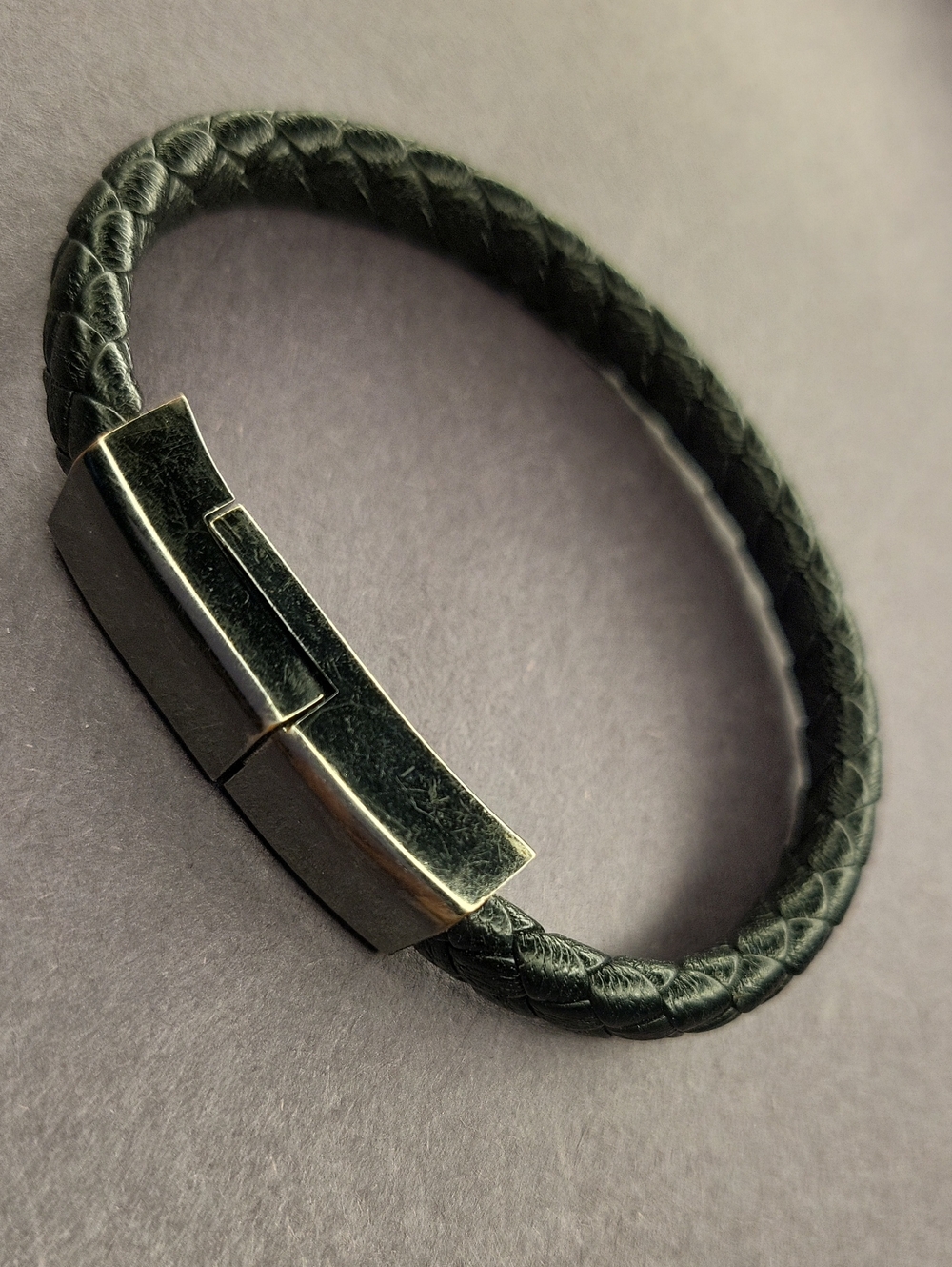 Men's Black Braided Leather Bracelet
